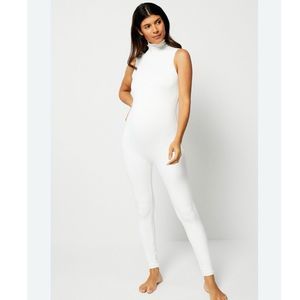 Sleeveless White Turtleneck Jumpsuit
